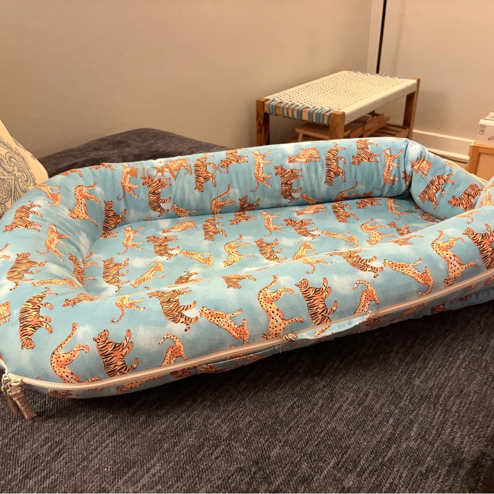Dockatot Deluxe+ Jungle Cat Tiger Print Infant Bed w/ Bonus Cover & Case